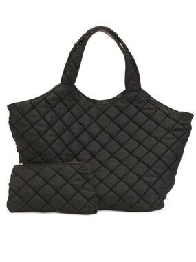 URBAN EXPRESSIONS Quilted Black Tote Bag with Matching Pouch